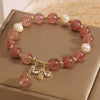 Strawberry Quartz Pearl Bee Charm Bracelet