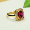 Lab-Created Ruby Ring with Geometric Halo Setting