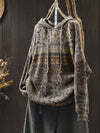 Women's Cotton Knit Hoodie, Retro Geometric Print Pullover