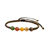 Braided bracelet with five colored beads on a red cord