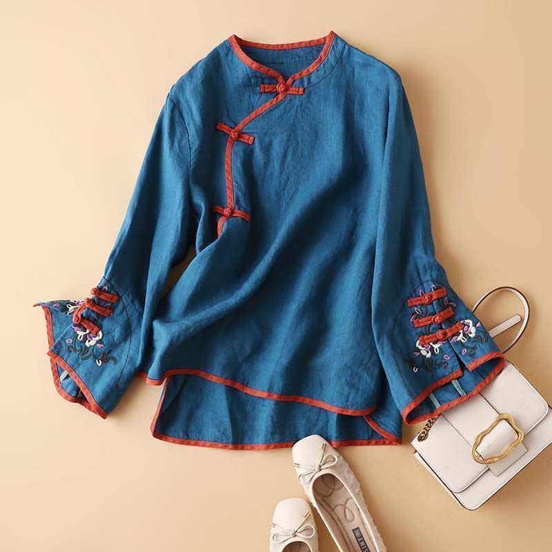 Women's Chinese Style Embroidered Cotton Linen Top