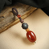 Wooden Bead Keychain with Red Agate Charm
