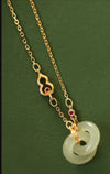Interlocking Rings or Gourd Pendant Necklace, Gold Tone Chain