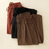 Women's Wide Leg Pants Linen Cotton Drawstring Cropped Culottes
