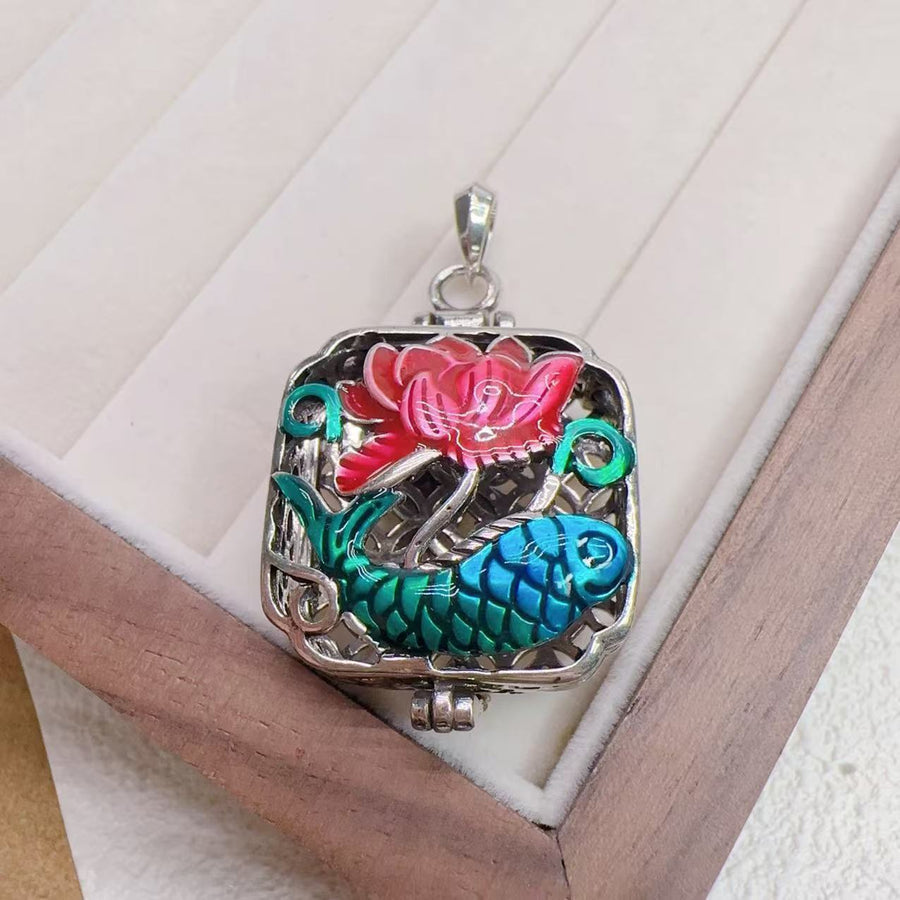 Koi Fish Lotus Copper Prayer Box Necklace Pendant