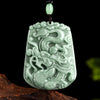 Jade Dragon Pendant Necklace, Bean Green Carved Chinese Zodiac