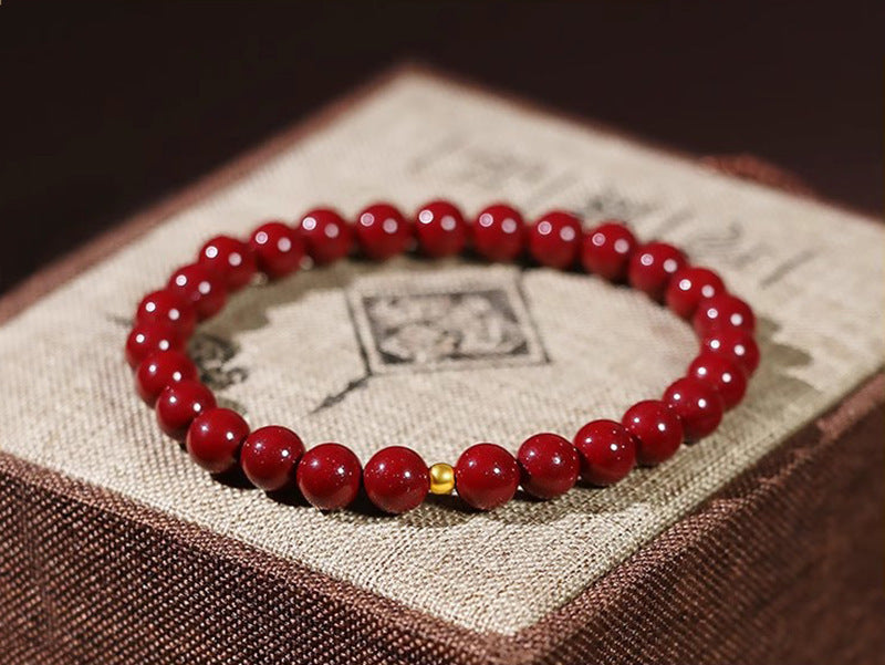 Red Cinnabar Bracelet for Women, Handmade Beaded Jewelry