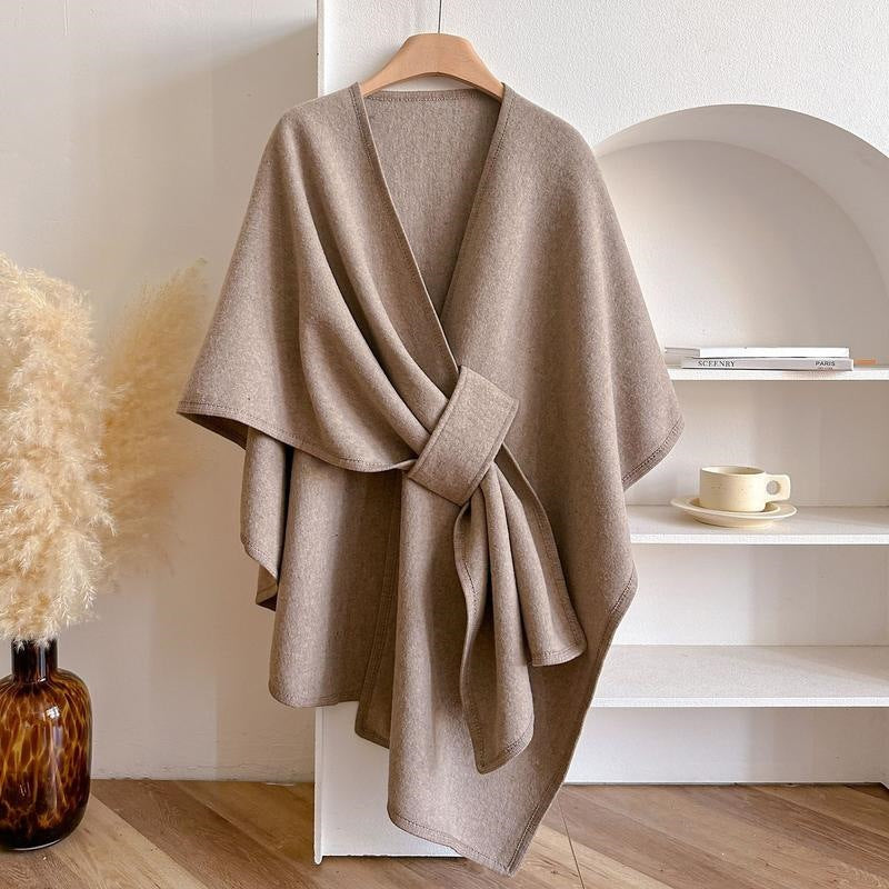 Solid Color Cotton Slit Shawl Wrap