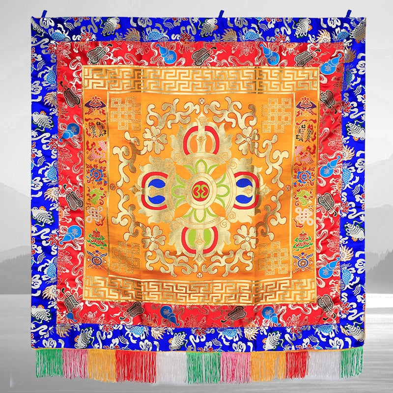 Embroidered Tibetan Prayer Altar Mat with Eight Auspicious Symbols