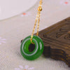 Green Jade Peace Buckle Necklace with Gold Tone Chain