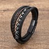 Braided Leather Bracelet with Stone Beads for Men and Women