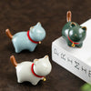 Ceramic Cat Tea Pet Figurine with Bell, Crackle Glaze