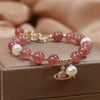 Strawberry Quartz Love Maple Leaf Charm Double Wrap Bracelet