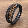 Men's Braided Leather Bracelet with Stone Beads