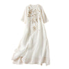 Embroidered Leaf Crew Neck Half Sleeve Fiber Midi Dress