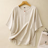 Women's Linen Blend Short Sleeve T-shirt, Loose Fit Round Neck Top