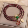 Multilayer Red Bead Bracelet with Flower Charm