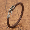 Braided Leather Dragon Bracelet with Silver-Tone Charm