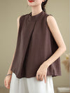 Casual Plain Back Button Design Stand Collar Women's Sleeveless Vest