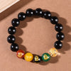 Five Directions Wealth God Obsidian Bracelet with Rainbow or Black Stone
