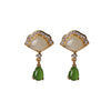 Pair of gold plated sterling silver earrings with white jade fans and green jade drops