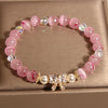 Pink Cat's Eye Bracelet with Bow Charm