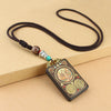 Tibetan Thangka Pendant Necklace, Handmade Ebony Wood