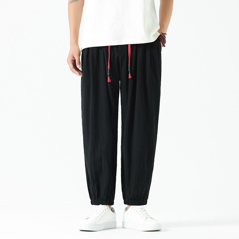 Men's Harem Pants Summer Casual Cotton Linen Cropped Trousers