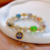 Five Wealth Deities Liuli Glass Charm Bracelet with Gold-tone Foil Beads