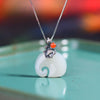 White Elephant Pendant Necklace with Lotus Charm, Silver Tone
