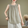 Women's Summer Wrinkles Simple Design Crew Neck Sleeveless Vest Waistcoat