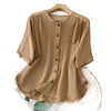 Women's Cotton Linen Shirt Half Sleeve Casual Button Down Top