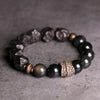 Black Obsidian Strength Couple Bracelet with Gold-Tone Accent