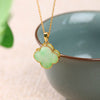 Four Leaf Clover Jade Pattern Luck Necklace Pendant