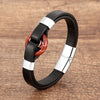 Stone Ring Leather Bracelet with Magnetic Clasp
