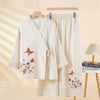 Embroidered Butterfly Pajama Set, Lyocell V-Neck Loungewear