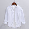 Men's Linen Cotton Long Sleeve Stand Collar Casual Shirt