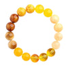 Multi-colored agate bracelet with yellow and brown beads on a white background