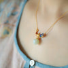 Koi Fish Lotus Copper Necklace Pendant with White Jade Stone