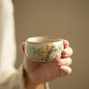 Cat and Flower Tea Cup, Ru Kiln Ceramic Kung Fu Teacup
