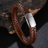 Braided Leather Bracelet with Stainless Steel Clasp