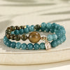 Blue Chalcedony Wood Double Wrap Bracelet with Good Fortune Charm