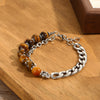 Tiger Eye Stone and Stainless Steel Chain Bracelet