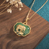 Jade Elephant Necklace Pendant Gold Tone
