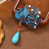 Blue Phoenix Brooch with Faux Turquoise Drop