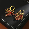 Red Water Droplet Tassel Copper Hoop Earrings