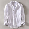 Men's Solid Color Long Sleeve Half Button Shirt Cotton Linen