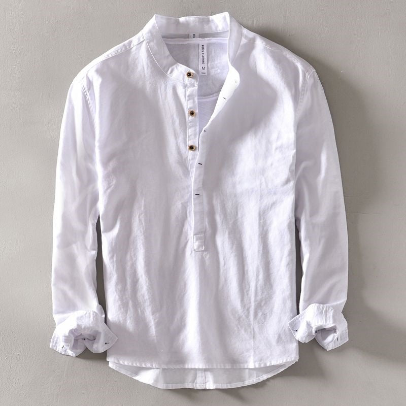Men's Solid Color Long Sleeve Stand Collar Shirt