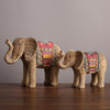 Resin Elephant Figurine with Woven Texture and Colorful Saddle