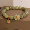 Green Jade Flower Bracelet with Fu Charm